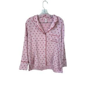 Victoria's Secret Pink Heart Long Sleeve Satin Button Up Pajama Top Size Medium